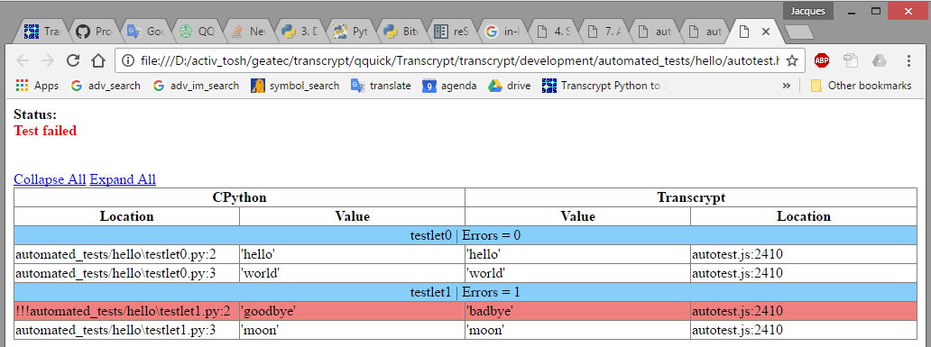 Output of 'hello autotest'