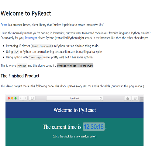 PyReact = React + Transcrypt