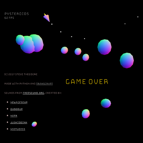 Pysteroids shooting game