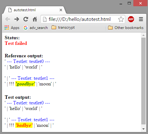 Output of 'hello autotest'